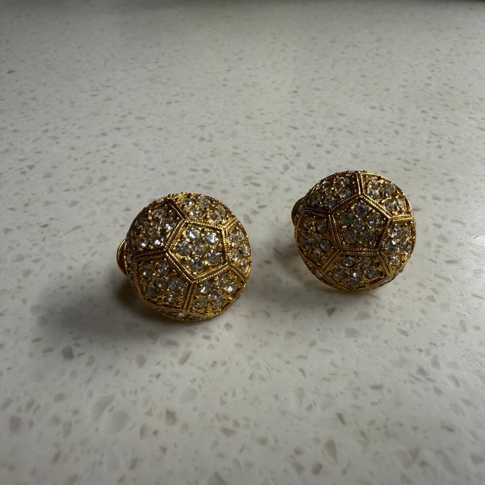 Stunning statement piece vintage D'Orlan crystal & gold filigree pierced earring